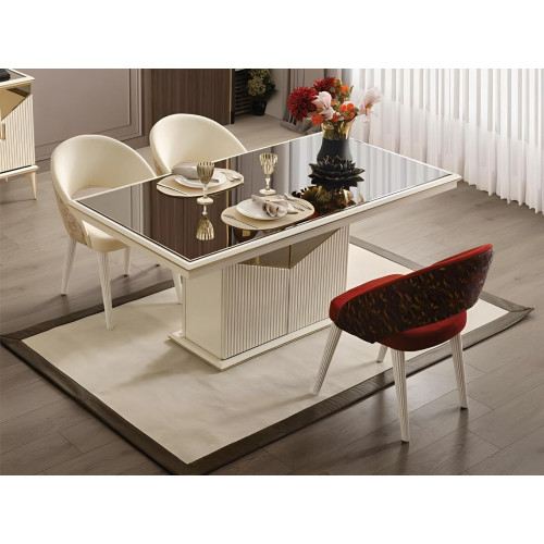 Esszimmertisch Esstisch Tisch Esszimmer Essecke Beige Holz Gold Luxus