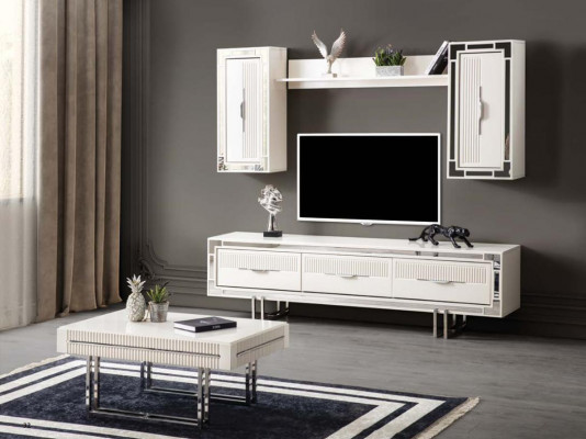 Sideboard TV Ständer Wandpanel Weiß RTV Lowboard Moderne Wohnwand