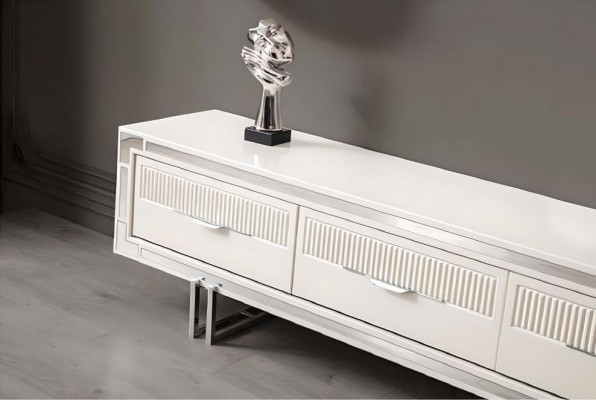 Sideboard TV Ständer Wandpanel Weiß RTV Lowboard Moderne Wohnwand