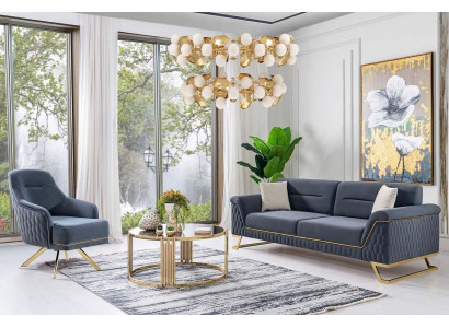 Blaue Wohnzimmer Sitzgarnitur Designer Ecksofa Luxus Moderner Sessel