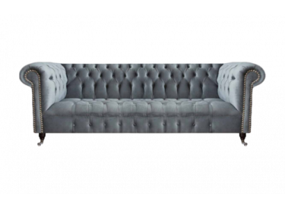 Chesterfield Sofa Dreisitzer Wohnzimmer Couch Möbel Grau Textil Neu