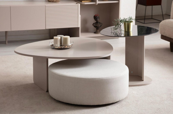 Komplette Wohnzimmer Garnitur 3-Sitzer Couchtisch Hocker Sessel 5tlg