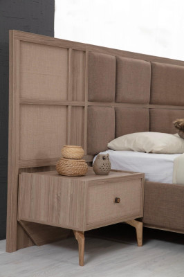 Beiges Schlafzimmer Set Polsterbett 2x Nachttische Schminktisch Schrank
