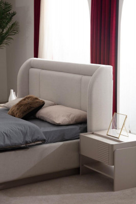 Designer Beiges Schlafzimmer Set Bett 2x Nachttische Kleiderschrank 5tlg