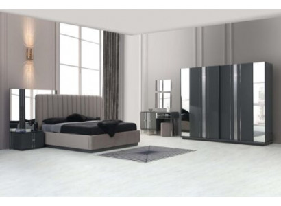 Graue Designer Schlafzimmer Möbel Polsterbett Holzschrank Nachttische