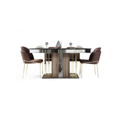 Stilvoll Esszimmer Set Besteht aus Esstisch+4x Stühle Braun Farbe 5tlg.