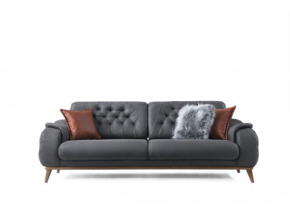 3-Sitzer Sofa Modern Holz Wohnzimmer Möbel Grau farbe Luxus Chesterfield