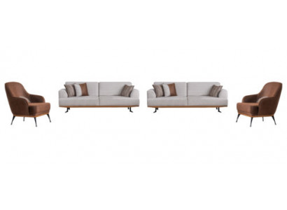 Luxuriöses Grau-Braun Wohnzimmer Set zwei Dreisitzer-Sofas und zwei Sesseln