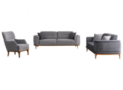 Luxuriöse Polstergarnitur in Grau: Zwei Dreisitzer-Sofas & Sessel Neu