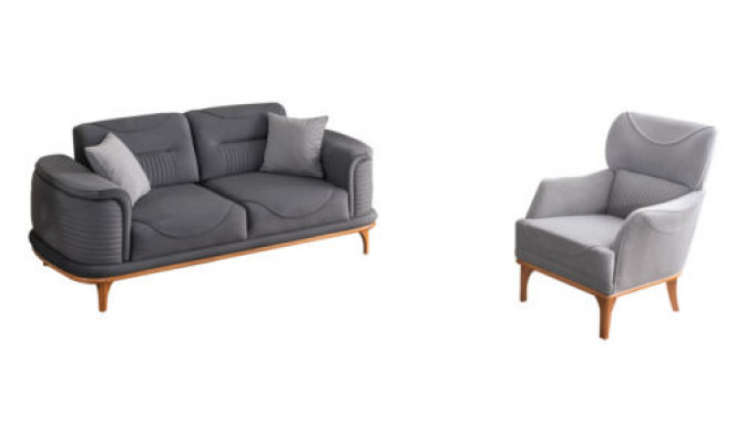 Modernes graues 2-teiliges Wohnzimmerset Dreisitzer-Sofa und Sessel