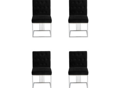 Schwarzer 4x Stühle Lehnstuhl Designer Esszimmer Möbel Essstühle Edelstahlstuhl