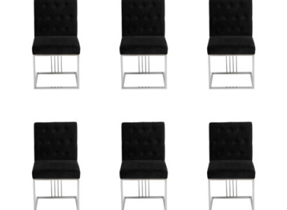 Schwarzer Esszimmer 6x Stühle Lehnstuhl Designer Möbel Essstühle Edelstahlstuhl