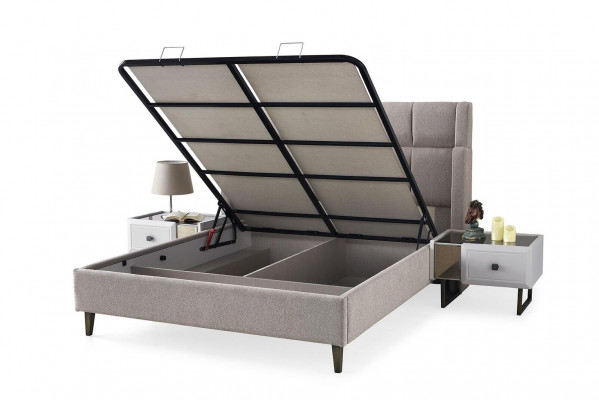 Graue Schlafzimmer Möbel Designer Doppelbett Holz Nachttische 3tlg Set