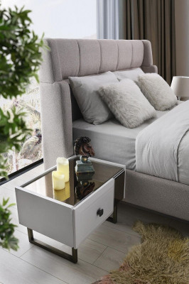 Graue Schlafzimmer Möbel Designer Doppelbett Holz Nachttische 3tlg Set