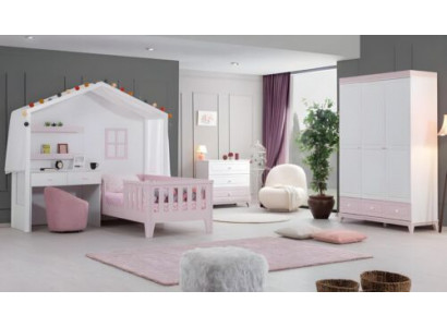 Kinderzimmer Garnitur Modern Kinderbett mit Schreibtisch Kommode Kleiderschrank