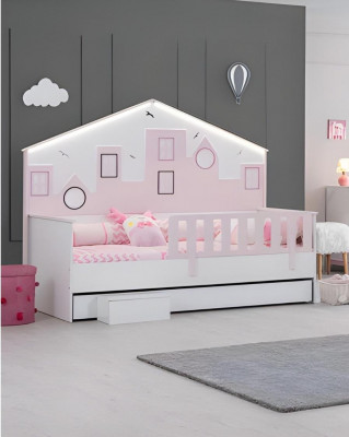 Kinderbett Rosa Kleiderschrank Jugendzimmer Kinderzimmer Möbel 2tlg Set Holz