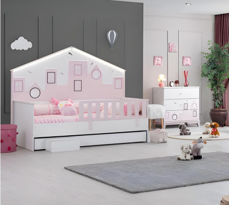 Kinderbett Rosa Kleiderschrank Jugendzimmer Kinderzimmer Möbel 2tlg Set Holz