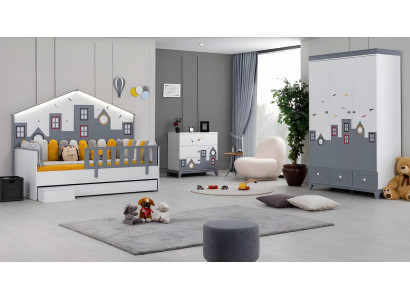 Modern Kinderzimmer Set Kinderbett Kleiderschrank Kommode Schlafzimmer Neu