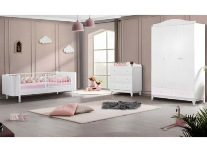 Modern Jugendzimmer Kinderzimmer Weiß Set luxuriöse Bett Kleiderschrank