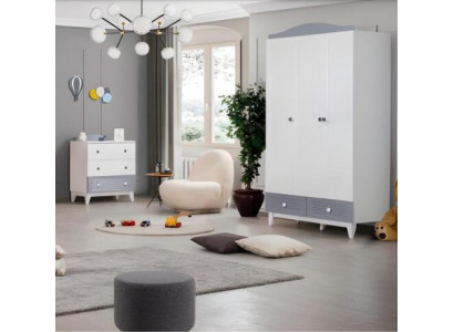 Modern Kinderzimmer 2tlg Möbel Komplettzimmer Mehrfarbig Kleiderschrank Kommod