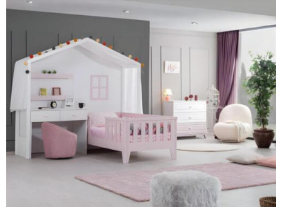 Modern Mehrfarbig Kinderzimmer Garnitur Kinderbett mit Schreibtisch neu