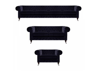 Komplett Wohnzimmer Blau Viersitzer mit Zweisitzer Sofas Neu Sessel Chesterfield