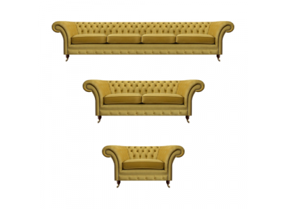 Luxus Gelb Chesterfield Sofas Wohnzimmer Set 3tlg Sessel Modern Polstermöbel