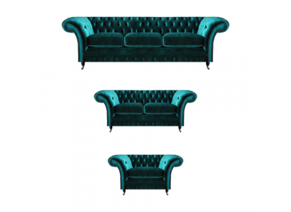 Grün Sofa Set 3tlg Wohnzimmer Chesterfield Polstermöbel Luxus Design Neu