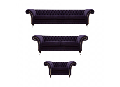 Polstermöbel Wohnzimmer Set 3tlg Chesterfield Textilsofas Sessel Einrichtung