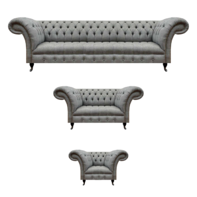 Wohnzimmer Grau Set 3tlg Luxus Sofas Sofagarnitur Sessel Chesterfield
