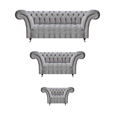 Set 3tlg Luxus Dreisitzer mit Zweisitzer Sofas Textil Sessel Neu Chesterfield