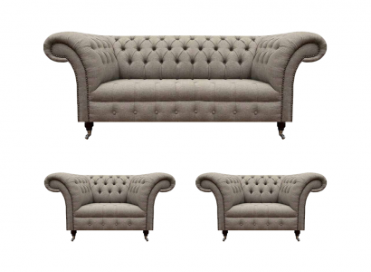 Chesterfield Sofagarnitur Luxus Dreisitzer Sofa Textil 2x Sessel Neu Wohnzimmer