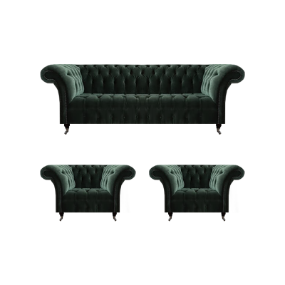 Wohnzimmer Luxus Komplett Schwarz Sofa Dreisitzer Textil 2x Sessel Chesterfield