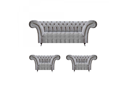 Grau Sofagarnitur 3tlg 2x Sessel Polstermöbel Dreisitzer Sofa Chesterfield