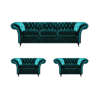 Design Chesterfield Sofagarnitur Dreisitzer Couch Sofa Set 2x Sessel Polster