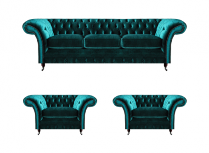 Design Chesterfield Sofagarnitur Dreisitzer Couch Sofa Set 2x Sessel Polster
