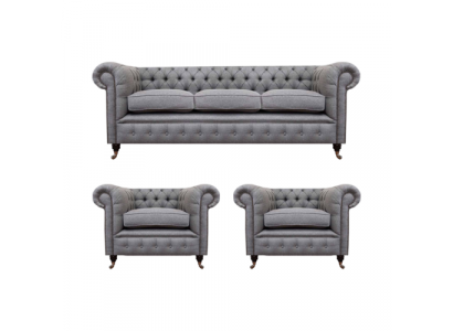 Grau Chesterfield Luxus Möbel Wohnzimmer Set 3tlg Sofas Textil Sessel