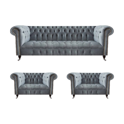 Komplett Set Sofagarnitur Chesterfield 2x Sessel Luxus Dreisitzer Sofa Neu