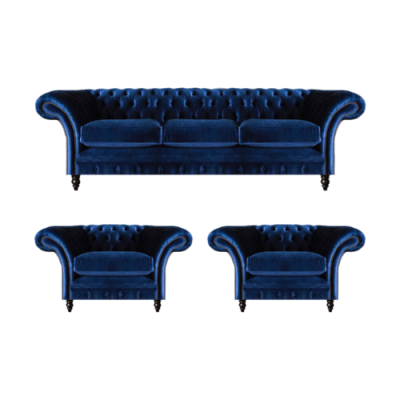 Blau Luxus Sofagarnitur Komplett 3tlg Einrichtung Textil Stoff Chesterfield