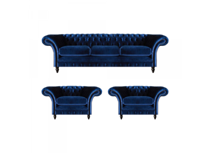 Blau Luxus Sofagarnitur Komplett 3tlg Einrichtung Textil Stoff Chesterfield