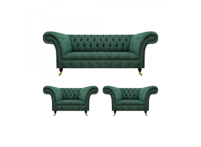 Komplett Set 3tlg Wohnzimmer 2x Sessel mit Dreisitzer Sofa Couch Chesterfield