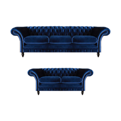 Wohnzimmer 2tlg Dreisitzer Sofa Blau Zweisitzer Sofas Einrichtung Chesterfield