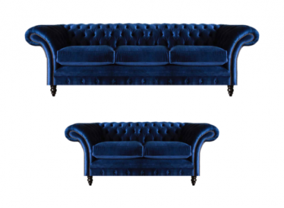 Wohnzimmer 2tlg Dreisitzer Sofa Blau Zweisitzer Sofas Einrichtung Chesterfield