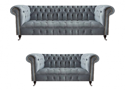 Wohnzimmer Luxus Grau Chesterfield Sessel Neu Dreisitzer Sofa Couch