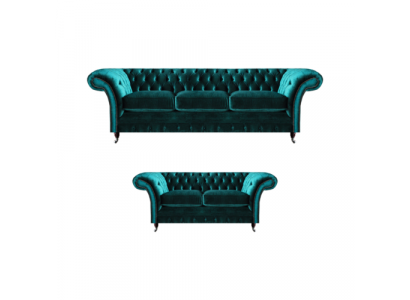 Chesterfield Luxus Design Einrichtung Grün Dreisitzer mit Zweisitzer Sofas