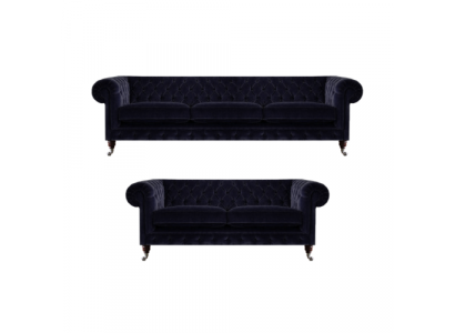 Polstermöbel Dreisitzer Sofa Wohnzimmer Einrichtung Sessel Blau Chesterfield