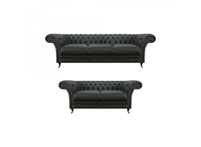 Modern Schwarz Chesterfield Wohnzimmer Dreisitzer mit Zweisitzer Sofas