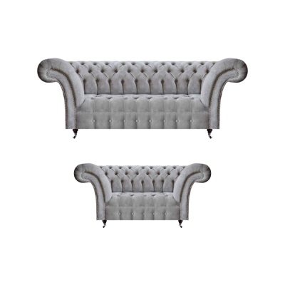 Luxus Sofagarnitur Dreisitzer mit Zweisitzer Grau Sofas Couch Chesterfield