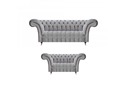 Luxus Sofagarnitur Dreisitzer mit Zweisitzer Grau Sofas Couch Chesterfield