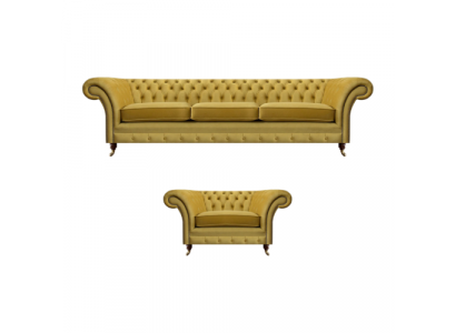 Chesterfield Luxus Set Polstermöbel Sofa Dreisitzer mit Sessel Wohnzimmer